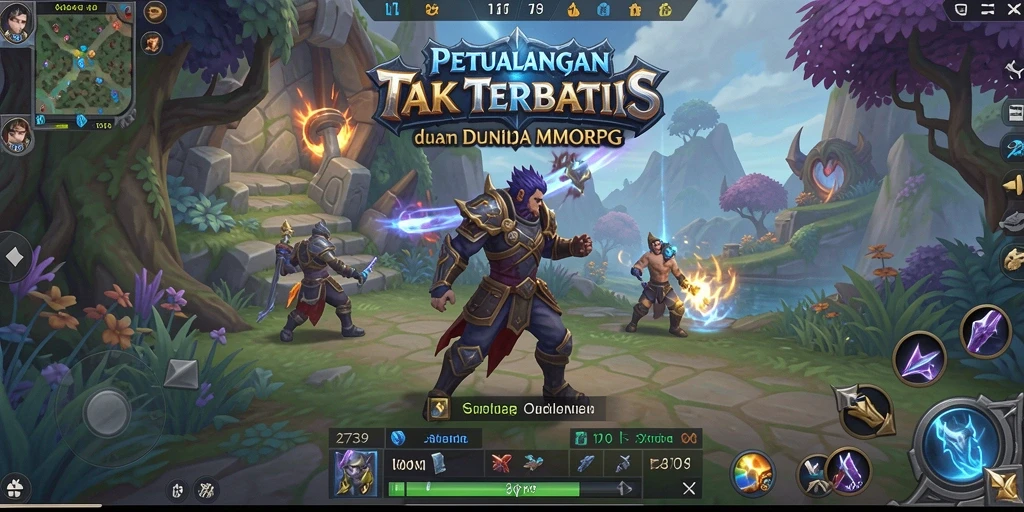 Screenshot gameplay 2739 yang menunjukkan pertempuran epik melawan monster.