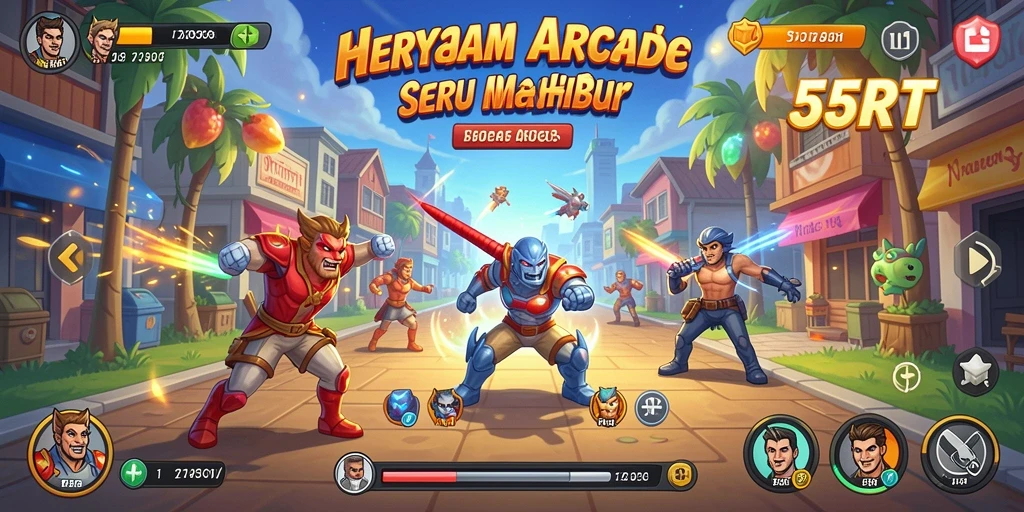 Screenshot utama 55RT menampilkan aksi gameplay arcade yang mendebarkan.
