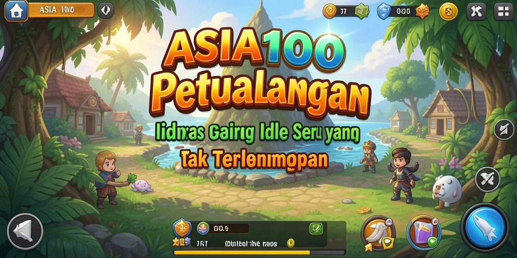 Screenshot gameplay ASIA100 menunjukkan karakter bergerak otomatis mengumpulkan sumber daya.