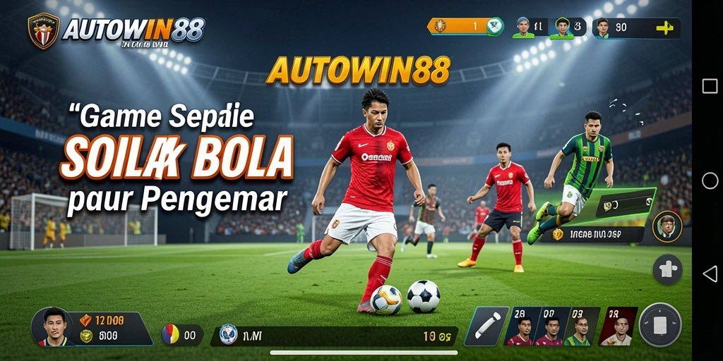 Tampilan gameplay AUTOWIN88 menunjukkan aksi seru di lapangan sepak bola.