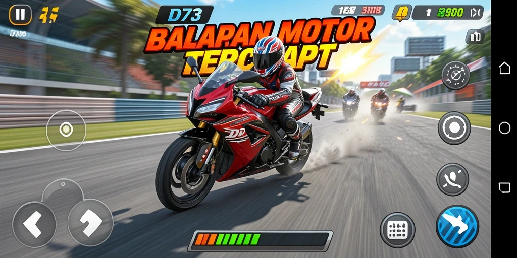 Tampilan menegangkan dari gameplay D73 saat balapan motor.
