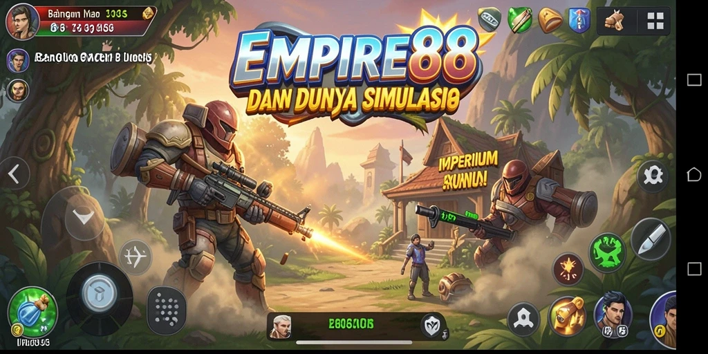 Tampilan gameplay <strong>EMPIRE88</strong> yang menarik dengan berbagai aktivasi bangunan dan interaksi sosial.
