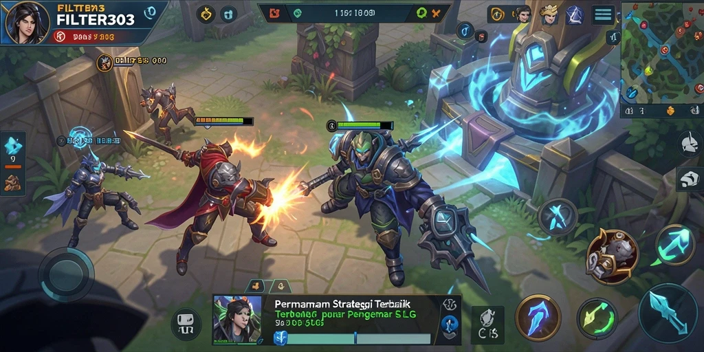 Screenshot gameplay dari FILTER303, menunjukkan pertempuran strategi yang seru.