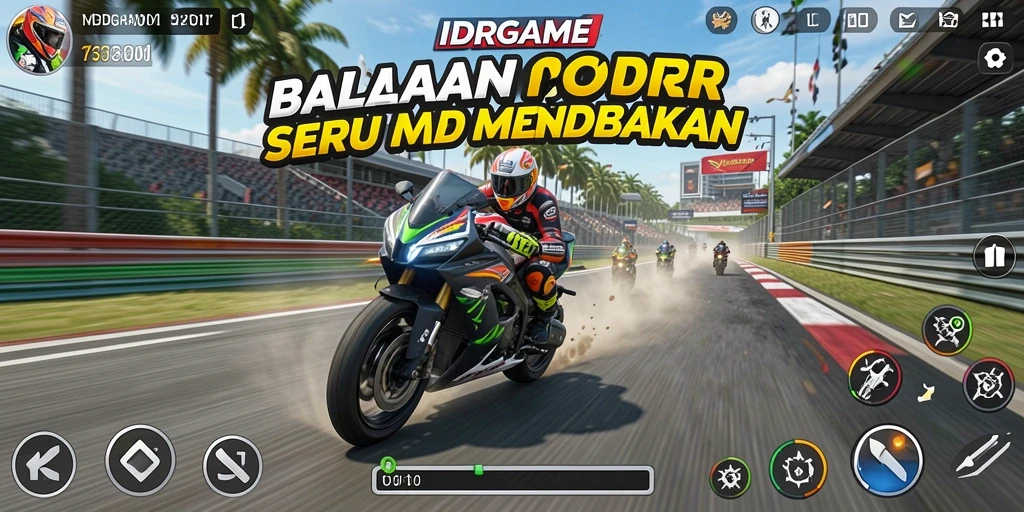 Tangkapan layar IDRGAME menampilkan aksi balapan motor yang intens.
