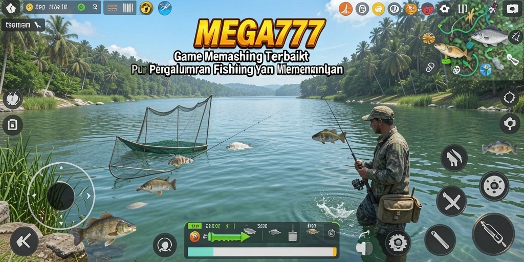 Screenshot gameplay MEGA777 menampilkan suasana memancing yang realistis dan seru.